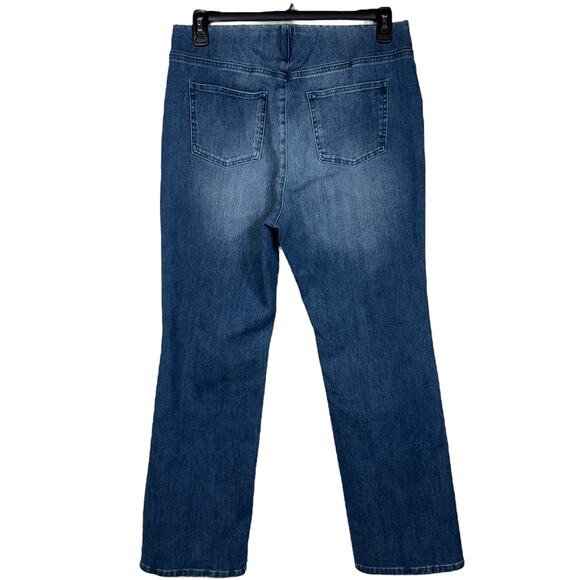 Soft Surroundings Large Jeans Pull-On Stretch Flat Front Whiskered Medium Wash - Picture 3 of 7